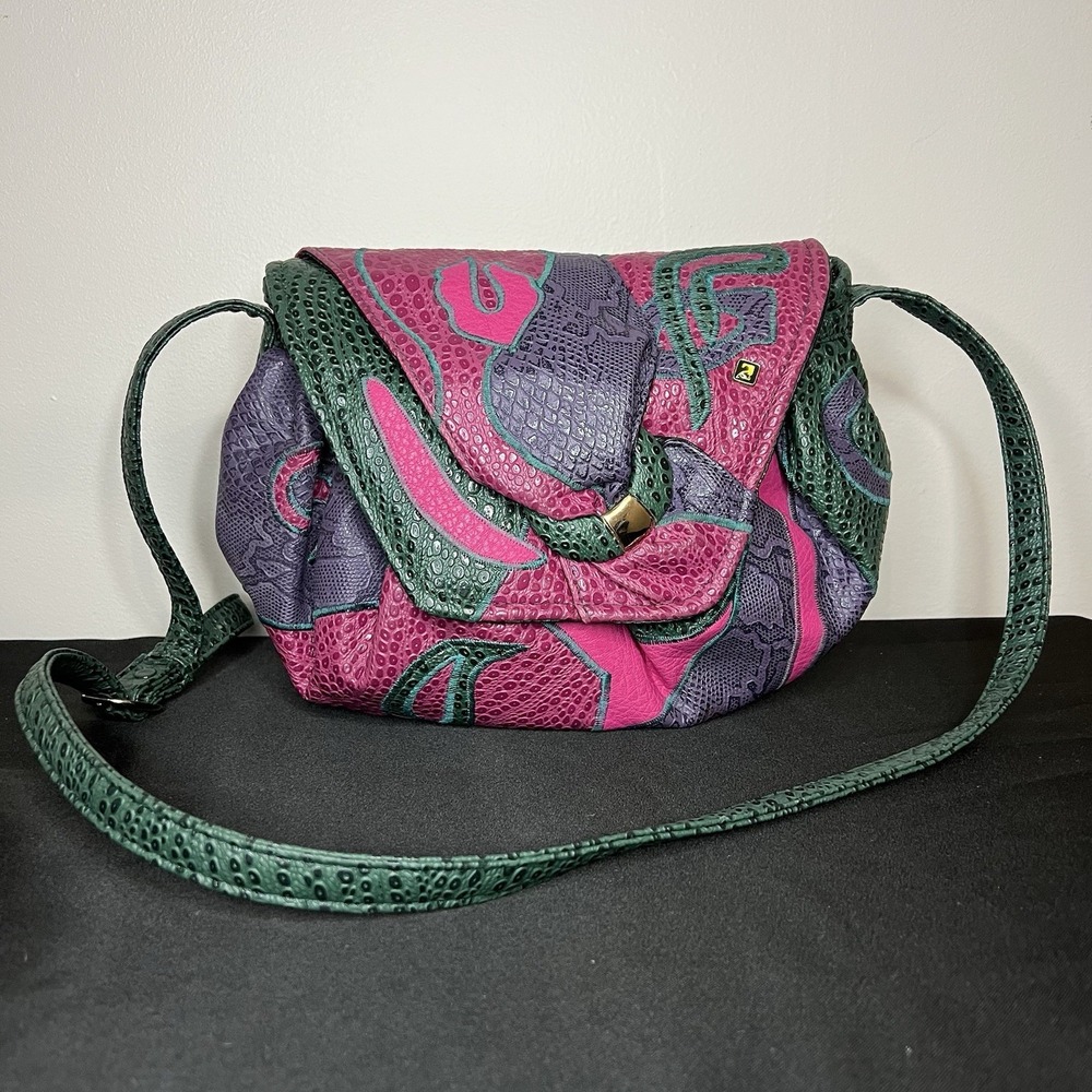 Vtg NAS Bag Korea Patchwork Shoulder Bag Multicolor Reptile Retro Boho Grunge